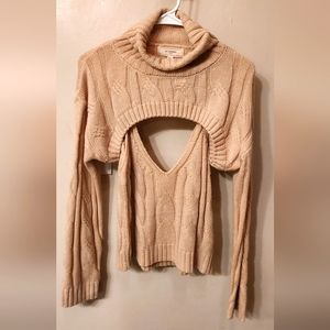 NY LA Long Sleeve Turtle Neck with Cami Sweater Teddy Brown